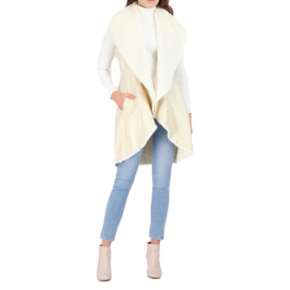 Gold metallic faux shearling vest, size medium